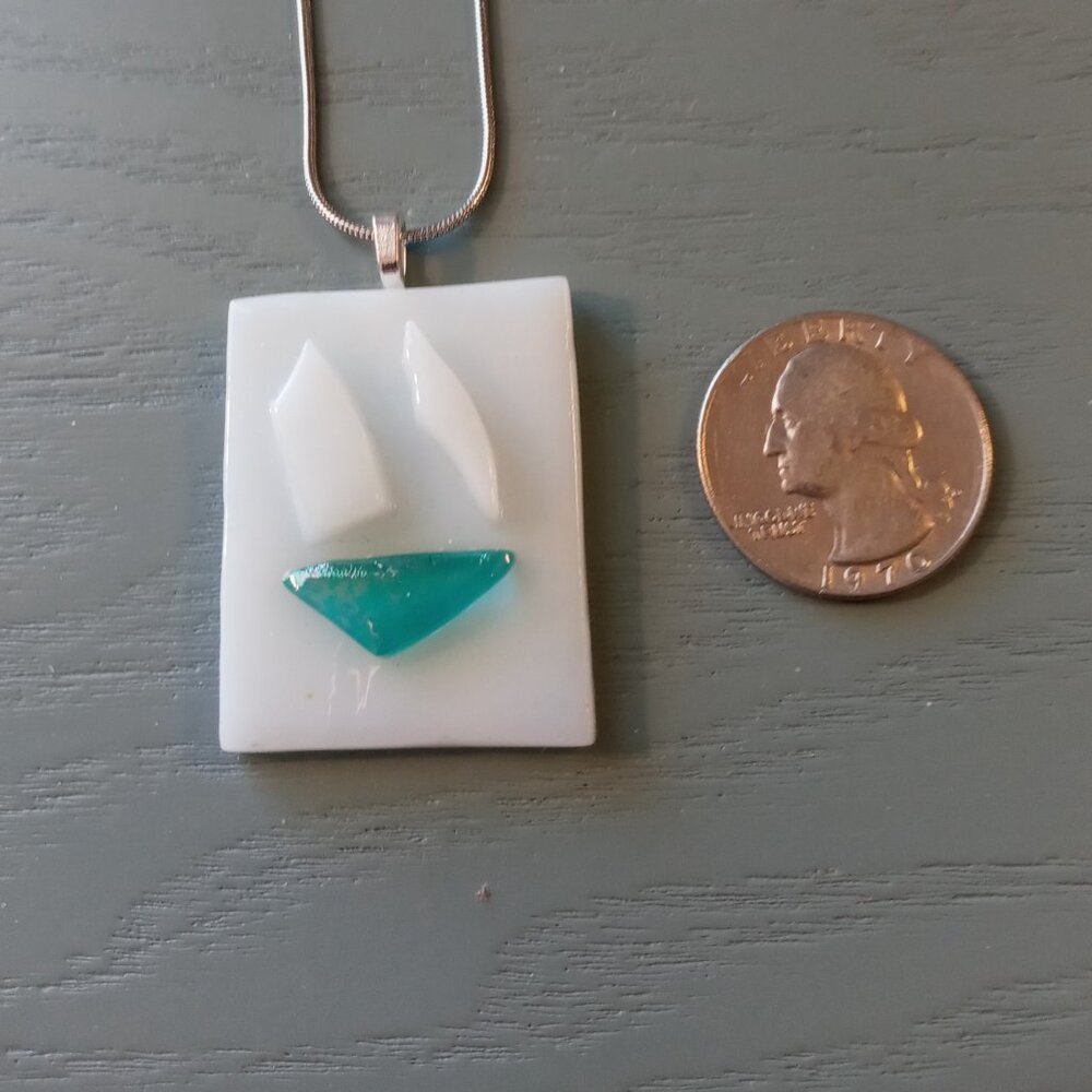 Textured sculptural sailboat pendant necklace, OOAK nautical fused glass jewelry